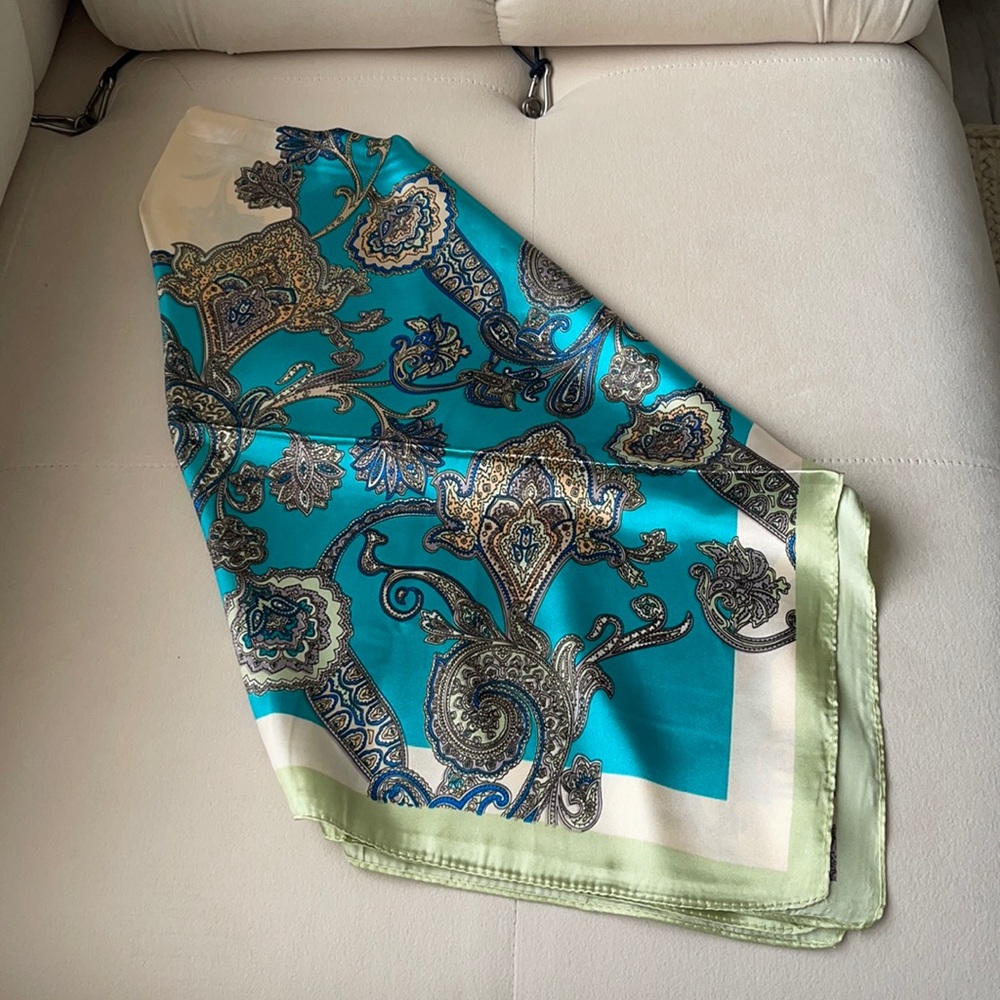 NEW Silk Square Scarf Beige Green